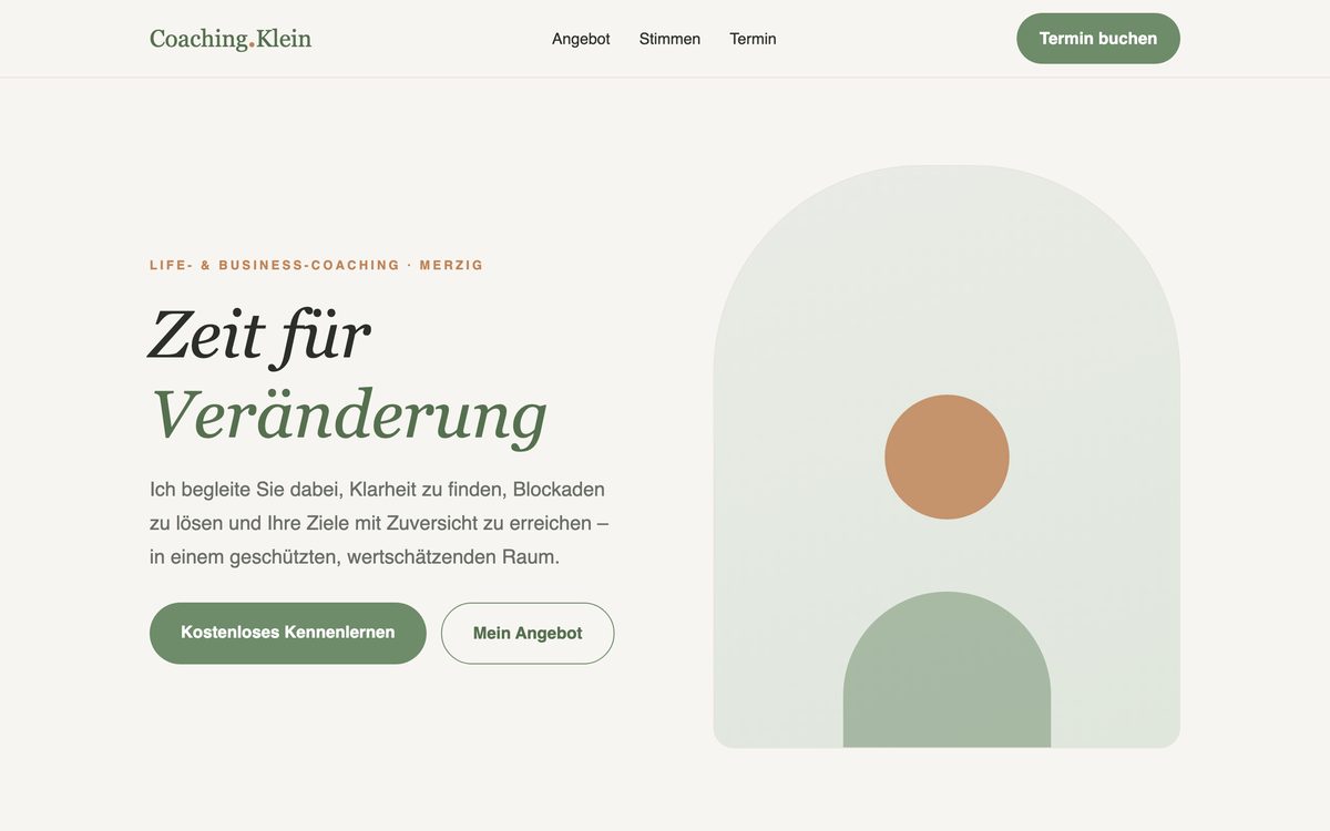Startseite der Demo-Website für ein Coaching-Angebot